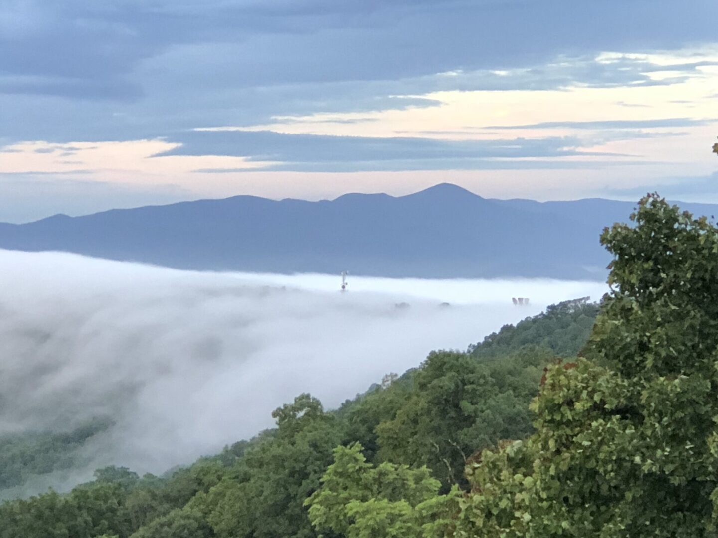 Beautiful view of mountains, fog and trees